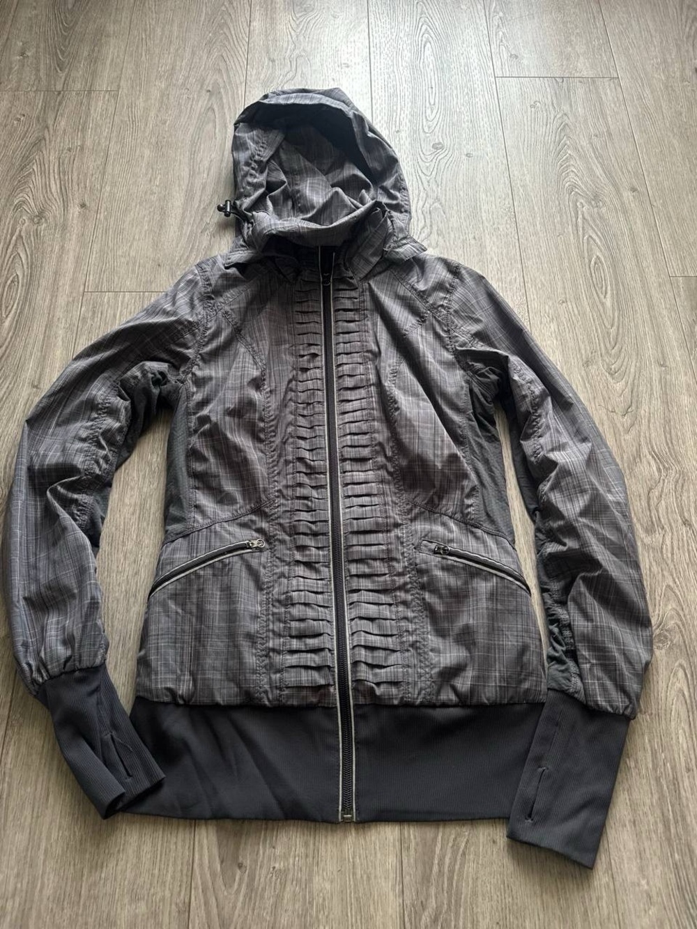 Lululemon Women Jacket Size 6 Plaid Ruffle Front Hooded Full Zip (70)